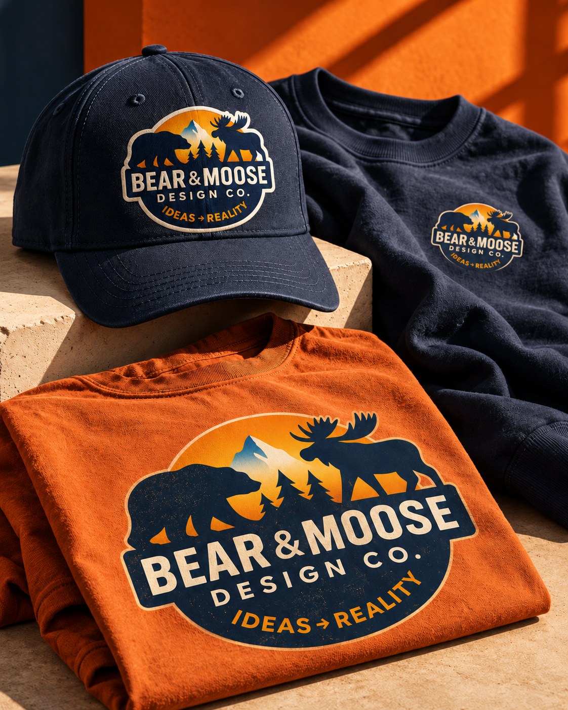 Bear & Moose brand graphics applied to an apparel concept mockup